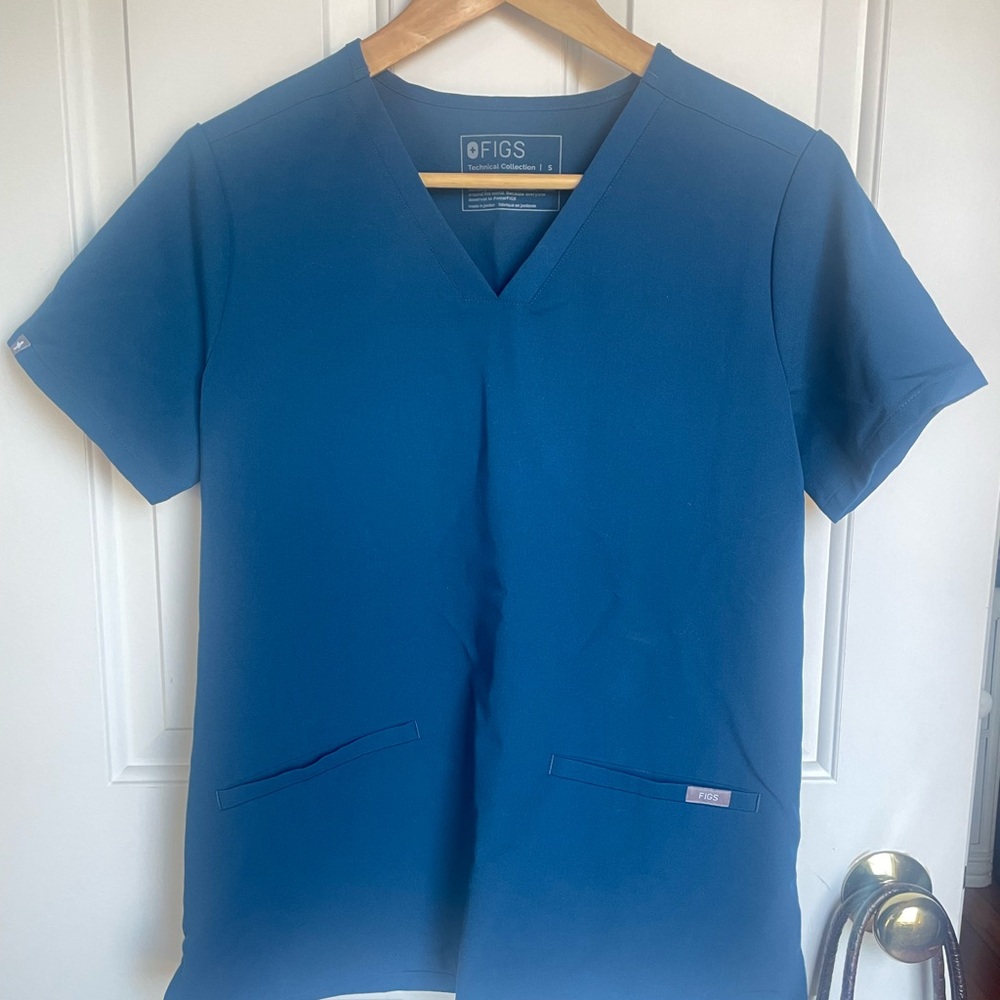 Figs Blue V-Neck Medical Scrub Top